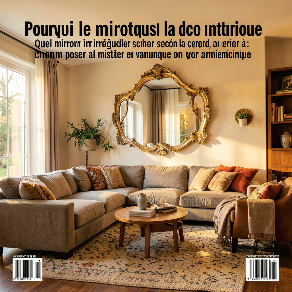 Miroir asymétrique aux courbes organiques accroché sur un mur blanc dans un salon lumineux et minimaliste.