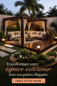 Un patio élégant aménagé avec des plantes et un mobilier stylé.