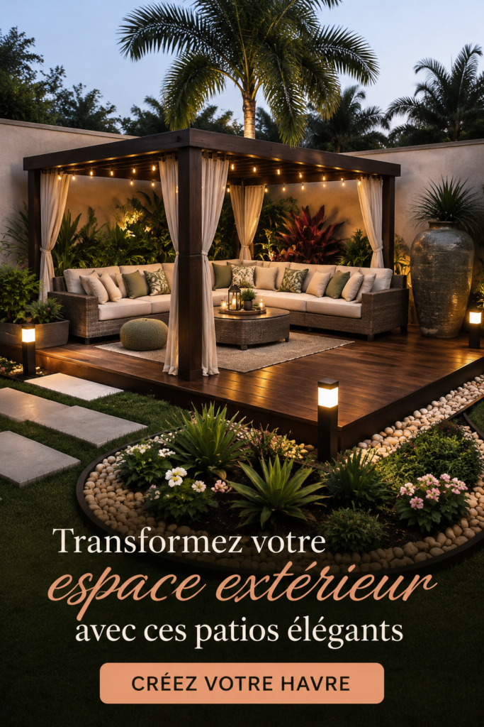 Un patio élégant aménagé avec des plantes et un mobilier stylé.