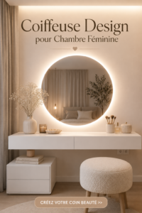 Coiffeuse design élégante avec miroir dans une chambre féminine