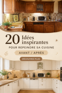 Une cuisine avant/après, montrant une transformation éblouissante avec des couleurs modernes et un aménagement fonctionnel.