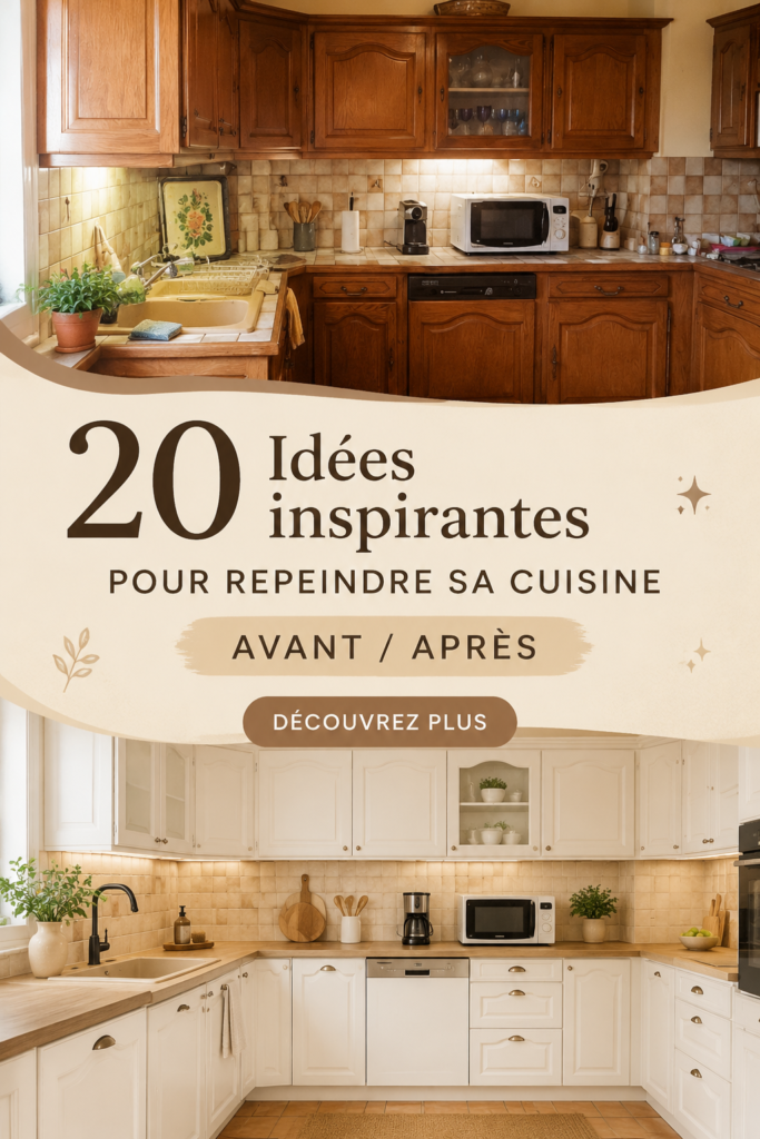 Une cuisine avant/après, montrant une transformation éblouissante avec des couleurs modernes et un aménagement fonctionnel.