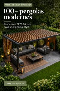 Un beau jardin avec une pergola moderne en bois offrant de l'ombre et un espace de détente
