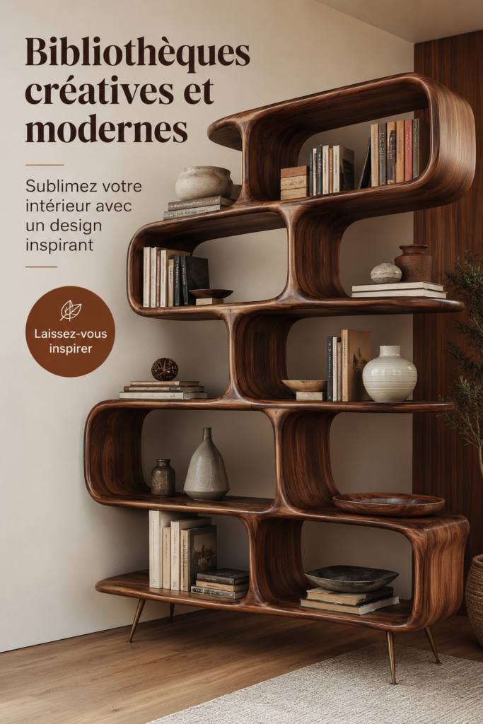 Étagères créatives et modernes dans un intérieur chaleureux