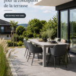 Terrasse aménagée avec des meubles confortables et des plantes vertes, créant une ambiance accueillante