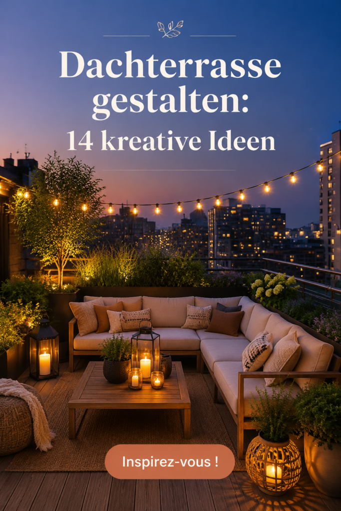 Une terrasse aménagée avec des plantes vertes et un mobilier confortable, offrant une vue sur la ville.