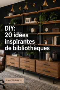 Bibliothèque DIY moderne dans un salon chaleureux
