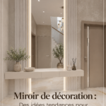 Miroir décoratif placé dans un salon aux tons doux, créant une ambiance chaleureuse.