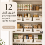 Un garde-manger bien organisé avec des étagères et des contenants étiquetés.