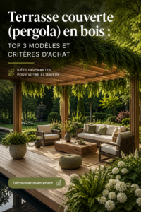 Pergola élégante en bois dans un jardin bien aménagé.