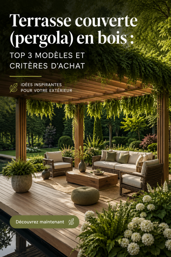 Pergola élégante en bois dans un jardin bien aménagé.