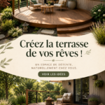 Terrasse en bois bien aménagée avec des chaises confortables et des plantes