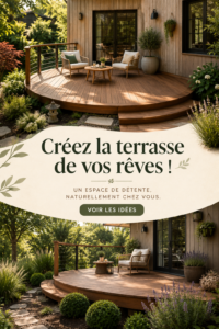 Terrasse en bois bien aménagée avec des chaises confortables et des plantes