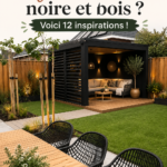 Une élégante terrasse en bois avec des accents noirs, offrant un espace chaleureux pour se détendre.