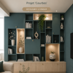 Un intérieur moderne avec des courbes élégantes représentant l'architecture intérieure