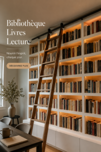 Bibliothèque chaleureuse avec des livres bien organisés et une décoration cosy