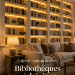 Bibliothèque chaleureuse avec des livres bien rangés et une décoration conviviale