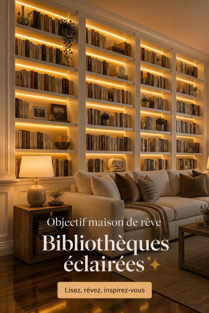 Bibliothèque chaleureuse avec des livres bien rangés et une décoration conviviale