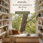 Bibliothèque murale moderne avec livres et objets décoratifs