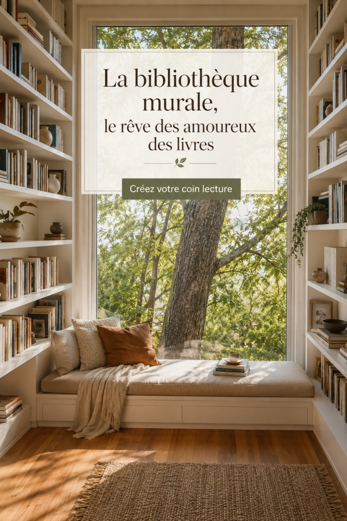 Bibliothèque murale moderne avec livres et objets décoratifs