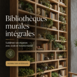 Une bibliothèque murale élégante dans un salon moderne, démontrant style et fonctionnalité.