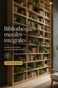 Une bibliothèque murale élégante dans un salon moderne, démontrant style et fonctionnalité.