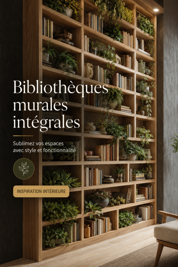 Une bibliothèque murale élégante dans un salon moderne, démontrant style et fonctionnalité.