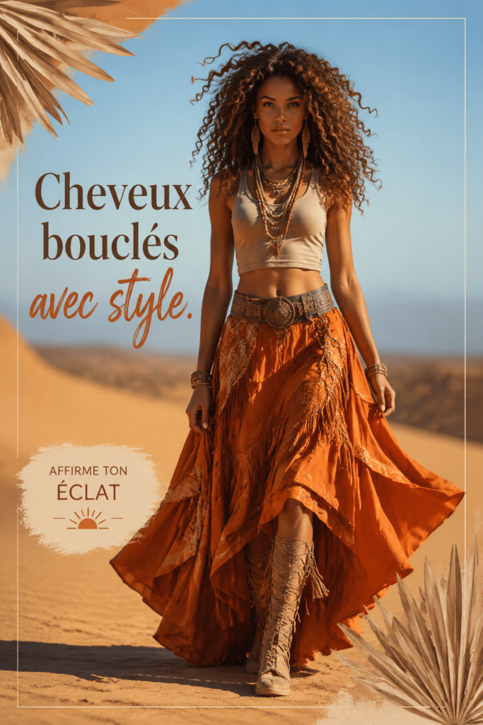 Femme avec des cheveux bouclés et stylés, sourire et confiance