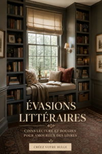 Un coin lecture chaleureux avec un fauteuil, des coussins et des bougies parfumées.