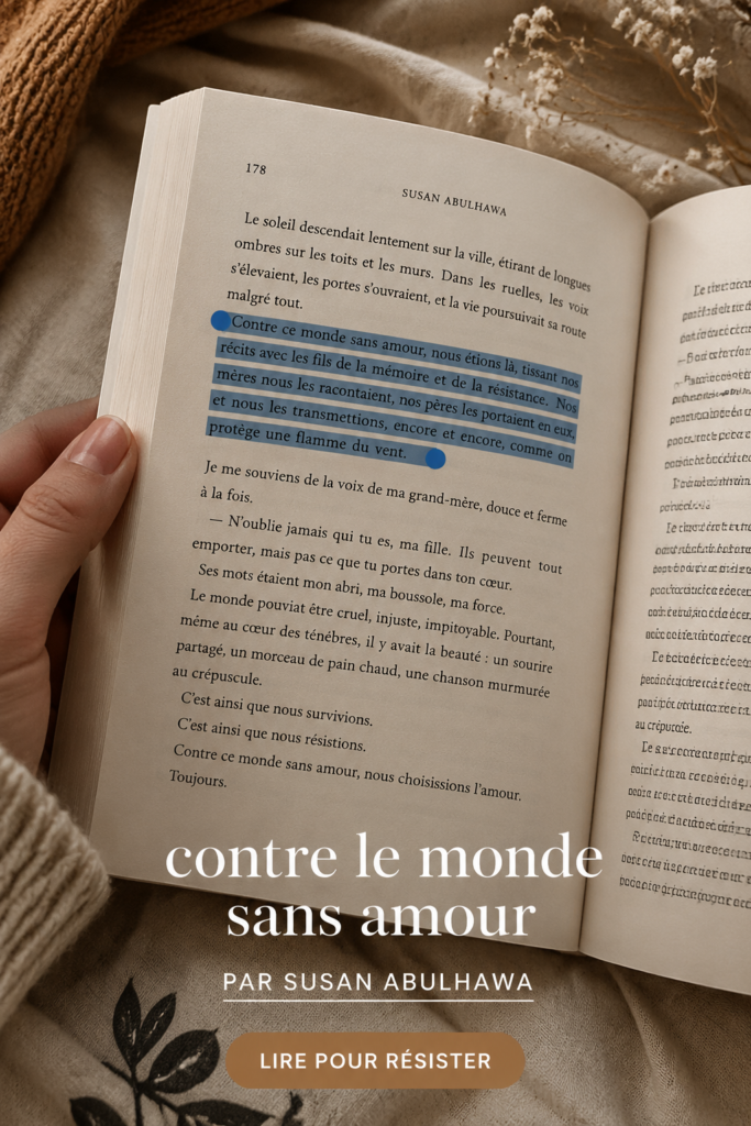 Couverture du livre "Contre le monde sans amour" de Susan Abulhawa, un récit poignant sur la condition humaine.