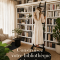 Une bibliothèque à domicile chaleureuse avec des étagères remplies de livres et des éléments décoratifs.