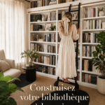 Une bibliothèque à domicile chaleureuse avec des étagères remplies de livres et des éléments décoratifs.
