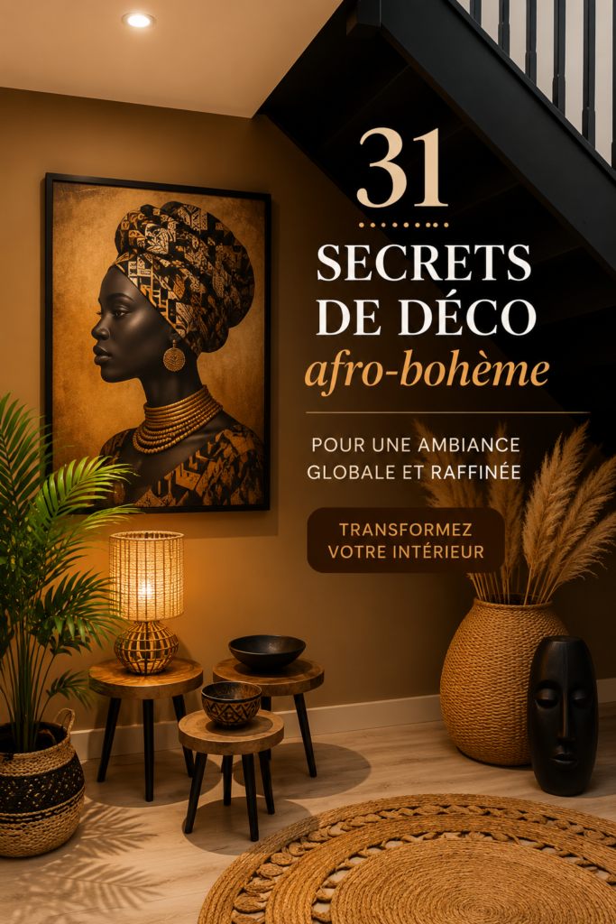 Intérieur chic avec éléments de décoration afro-hémienne et couleurs chaleureuses