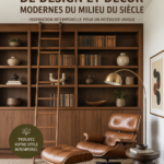 Un intérieur moderne inspiré du style mid-century avec des meubles en bois et des accessoires colorés.