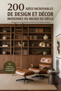 Un intérieur moderne inspiré du style mid-century avec des meubles en bois et des accessoires colorés.
