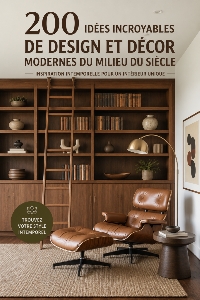 Un intérieur moderne inspiré du style mid-century avec des meubles en bois et des accessoires colorés.