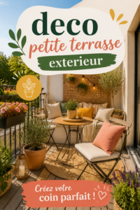 Petite terrasse décorée avec des plantes et du mobilier confortable