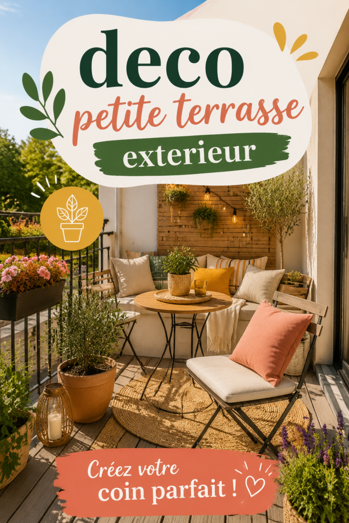 Petite terrasse décorée avec des plantes et du mobilier confortable