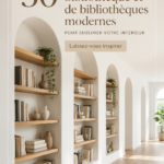 Une bibliothèque moderne en bois noir dans un salon contemporain.