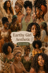 Femme portant une tenue inspirée de l'esthétique Earthy Girl avec des couleurs naturelles.