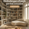 Une belle étagère d'angle en bois dans un salon moderne, ajoutant fonctionnalité et style.