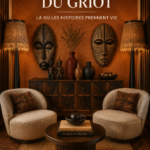 Un griot portant un costume traditionnel racontant une histoire en Afrique.