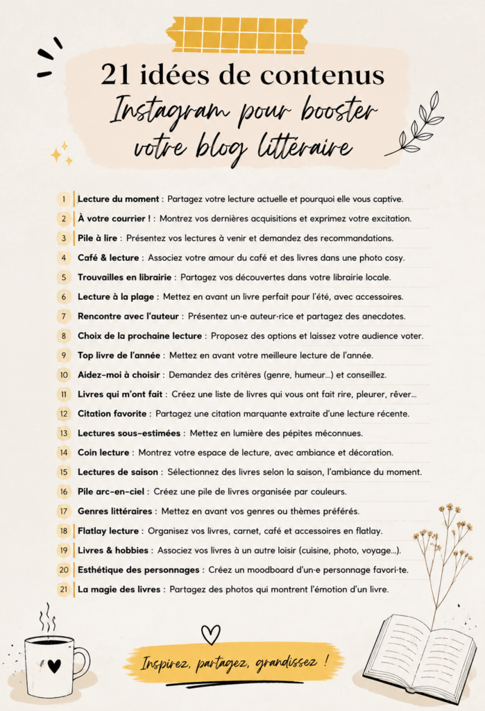 une sélection d’idées de contenu Instagram pour les passionnés de livres
