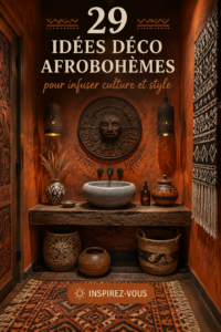 Une salle de séjour décorée avec des éléments afro-hématiques, mélange de tissus colorés et de motifs culturels.