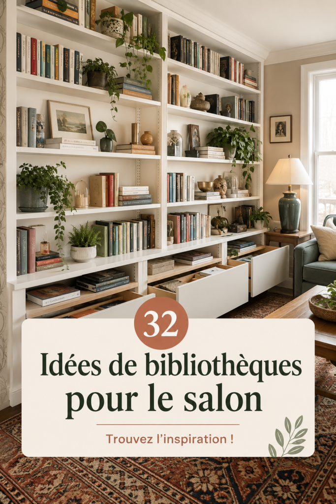 Un salon moderne avec des étagères élégamment décorées