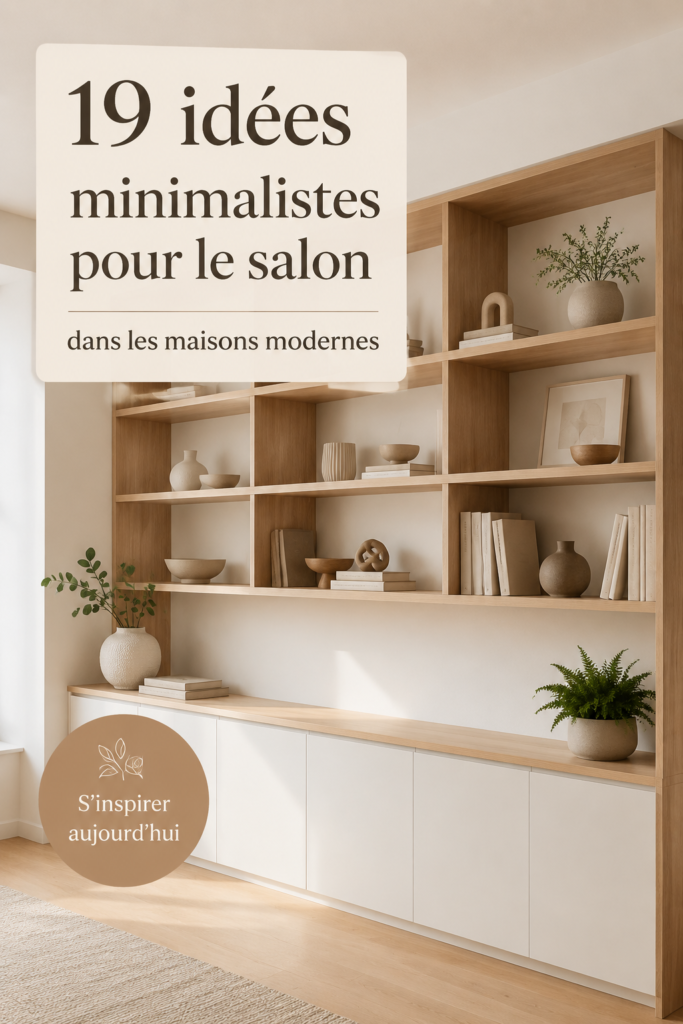 Salon minimaliste moderne avec des couleurs apaisantes et des meubles en bois