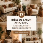 Un salon Afro Chic avec des couleurs vives et des motifs inspirants, créant une atmosphère chaleureuse.