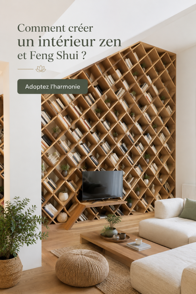 Un intérieur lumineux et zen avec des éléments de décoration Feng Shui.