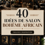 Salon bohème noir avec des textures et des accessoires élégants