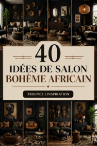 Salon bohème noir avec des textures et des accessoires élégants